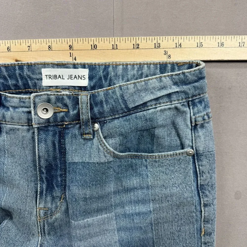 Tribal Jeans Womens 2 Audrey Mid Rise Straight Color Block‎ Denim Soft Crop Y2K - Picture 4 of 15